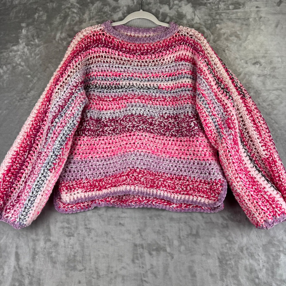 Crochet Sweater Pink Purple Sparkle Oversized Chunky‎ Handmade Dopamine Unique